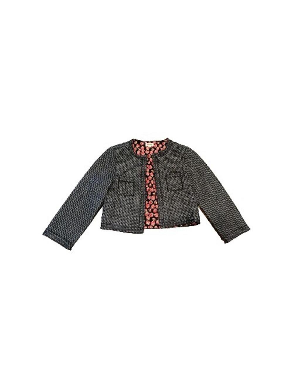 Olsenboye Tweed Blazer Jacket Size M womens Floral Lined Black Gray Weave Fabric